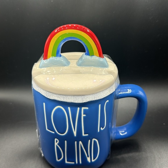 Rae Dunn Love Is Blind Blue Mug with lid - Picture 2 of 5